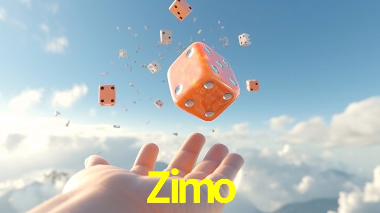 Una escena digital vívida inspirada en casino con Zimo mostrado prominentemente, luces brillantes, fichas, cartas y acentos dorados.